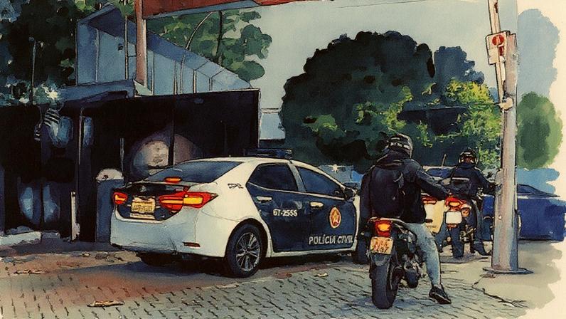 Viatura da Polícia Civil deixa a Cidade da Polícia, no Rio, para cumprir mandados de prisão em Queimados (RJ) (Foto: Reprodução)