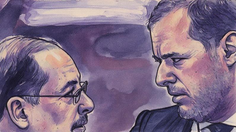 Celso Villardi e Paulo Amador da Cunha Bueno, advogados do ex-presidente Jair Bolsonaro, durante julgamento no STF (Foto: Reprodução)