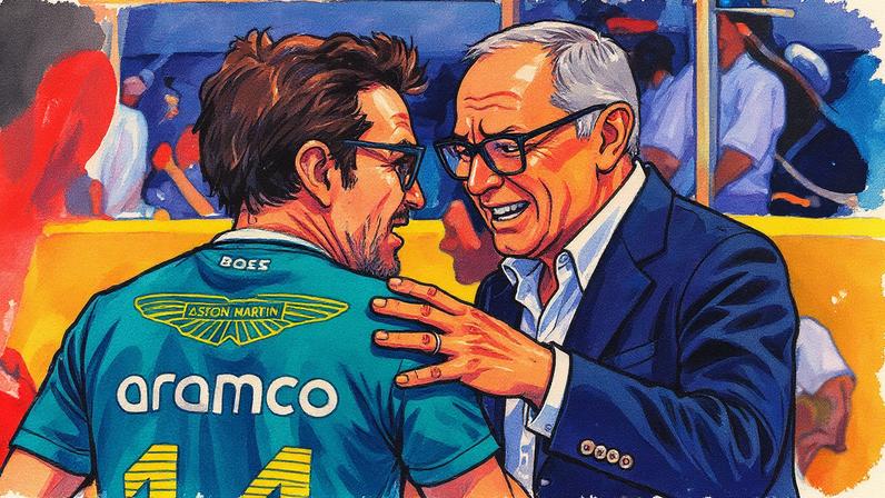 Fernando Alonso e Stefano Domenicali durante o GP da Itália de F1 em 2025 (Foto: Reprodução)