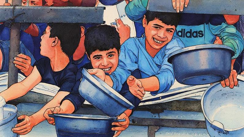 Crianças em um local de distribuição de ajuda em Gaza City (Foto: Reprodução)