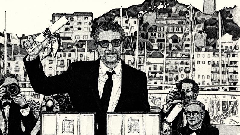 Kleber Mendonça Filho exibe prêmios de 'O agente secreto' no Festival de Cannes 2025 (Foto: Reprodução)