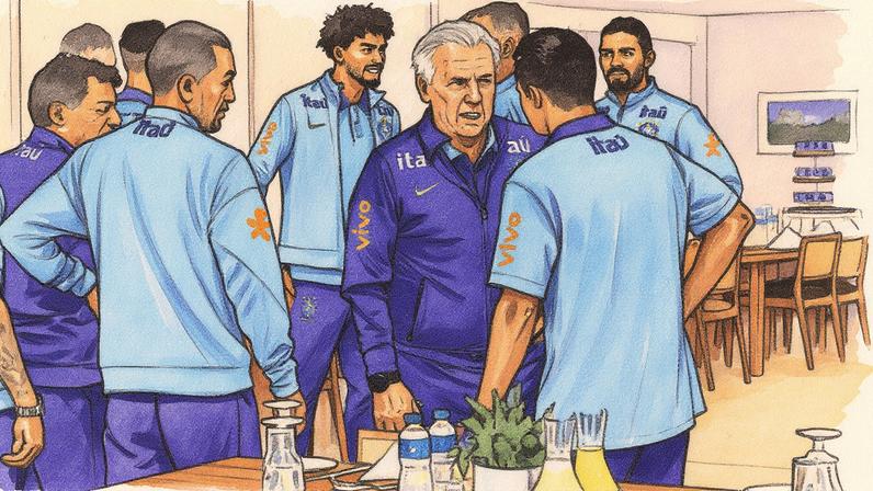 Ancelotti conversa com jogadores durante a concentração em Teresópolis (Foto: Reprodução)