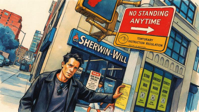 Mark Ronson em frente ao local onde funcionava o Buddha Bar, um famoso night club de Nova York nos anos 1990, atualmente ocupado por uma loja de tintas (Foto: Reprodução)