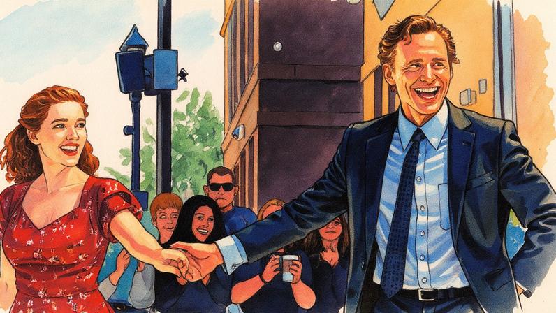 Tom Hiddleston e Annalise Basso posam juntos para divulgação do filme 'A vida de Chuck' (Foto: Reprodução)