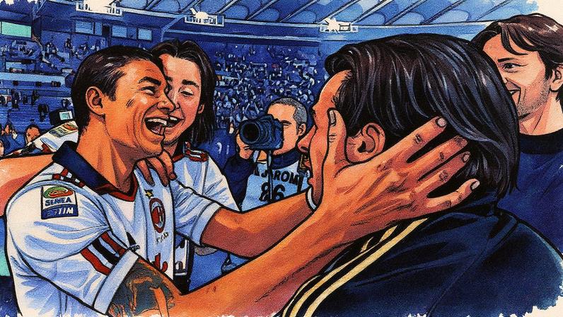 Thiago Silva e Cassano comemoram vitória sobre a Roma em maio de 2011 (Foto: Reprodução)