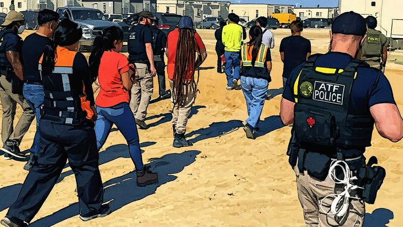 Operação de imigração em canteiro de obras de fábrica de baterias das empresas sul-coreanas Hyundai e LG nos EUA (Foto: Reprodução)