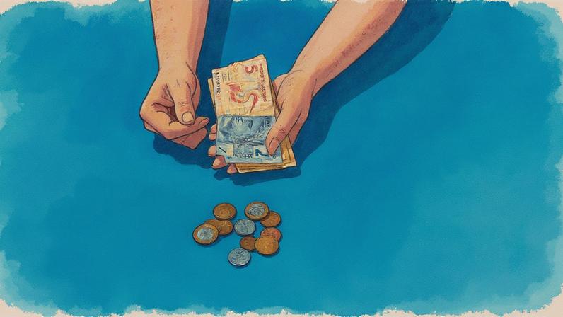 Notas e moedas de real dispostas sobre uma superfície (Foto: Reprodução)