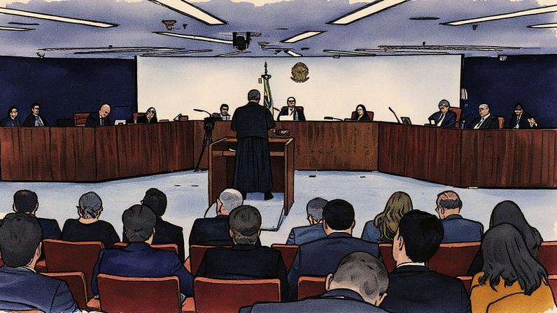 Sustentação oral durante julgamento no STF sobre a trama golpista (Foto: Reprodução)