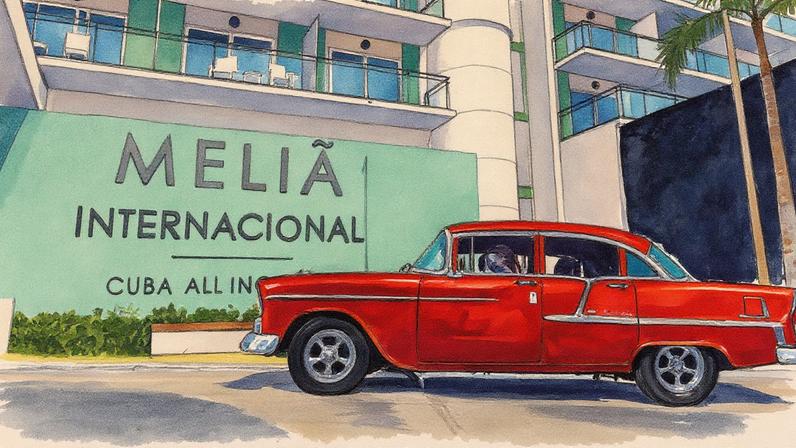 Veículo estacionado na entrada do hotel Meliá Internacional em Varadero, Cuba (Foto: Reprodução)