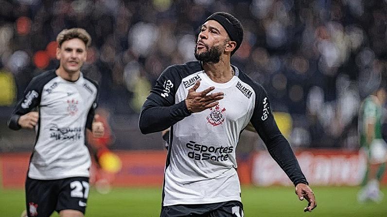 Memphis Depay comemora gol do Corinthians sobre o Palmeiras (Foto: Reprodução)