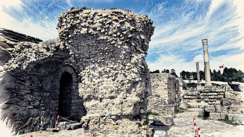 At Carthage’s Baths of Antoninus, one of the three largest Roman bath complexes ever built and the only one in Africa, columns are cordoned off because of damage caused by climate change Joe Ware