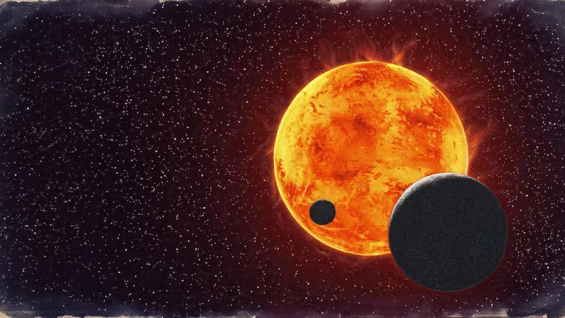 Ilustração do sistema Trappist-1 com o exoplaneta Trappist-1e silhuetado enquanto passa em frente à sua estrela (Foto: Reprodução)