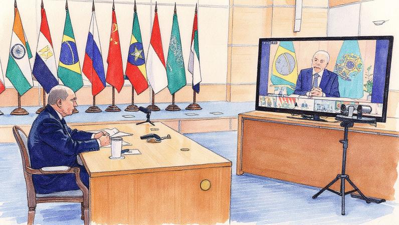 Presidente da Rússia, Vladimir Putin, participa de videoconferência com Lula e outros líderes do Brics (Foto: Reprodução)