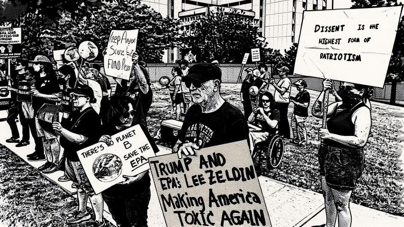 Manifestantes se reúnem em frente a um escritório da Agência de Proteção Ambiental dos EUA em Cincinnati (Foto: Reprodução)