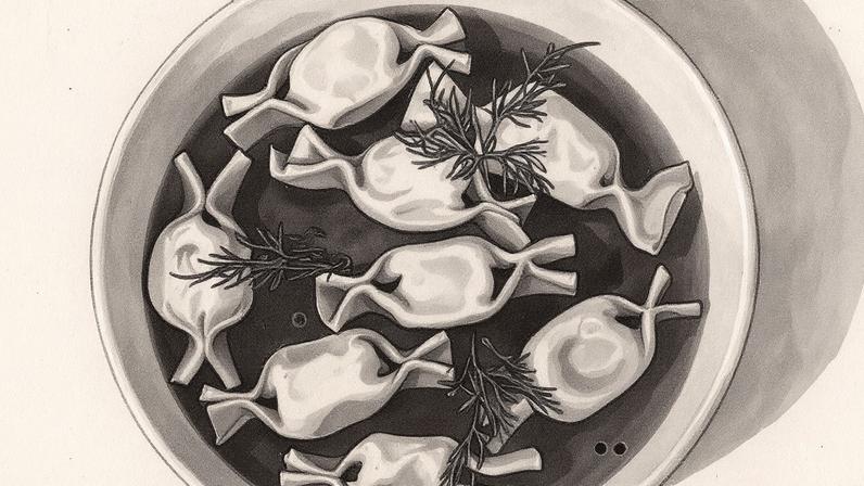 Caramelos de ossobuco servidos no restaurante Pulpo, um bar de pastas em Montevidéu (Foto: Reprodução)