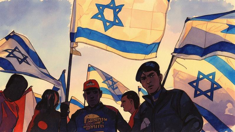 Veteranos militares israelenses acenam com bandeiras nacionais durante um protesto contra o projeto de reforma judicial do governo, em uma rodovia perto de Netanya (Foto: Reprodução)