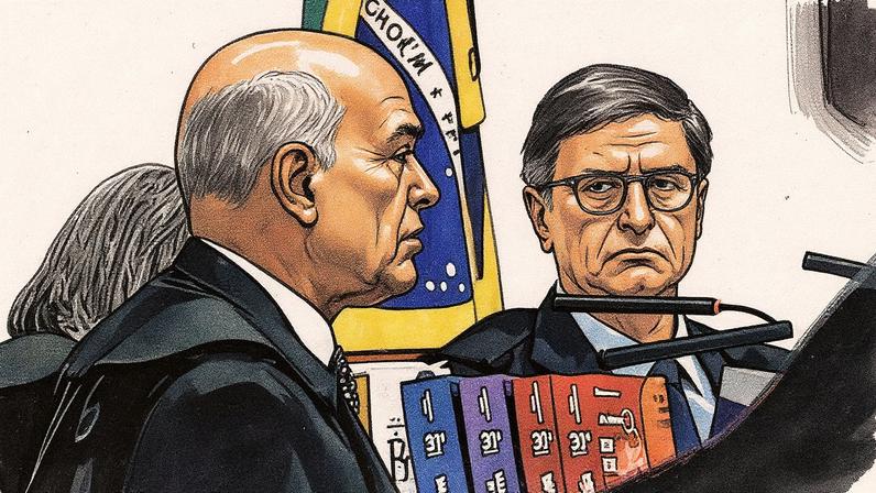 Ministro Alexandre de Moraes e Procurador-Geral da República Paulo Gonet durante julgamento de tentativa de golpe de Estado (Foto: Reprodução)