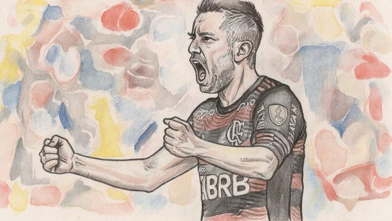 Everton Ribeiro comemora gol pelo Flamengo na goleada de 5 a 1 contra o Corinthians na Neo Química Arena, em 2020. (Gilvan de Souza/Flamengo)