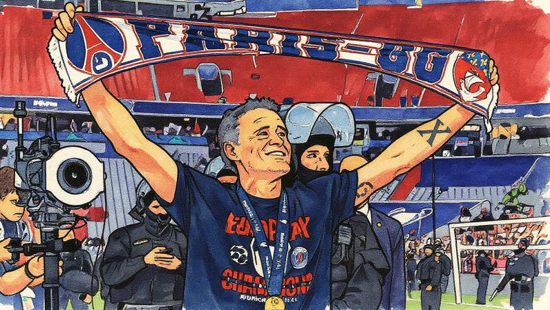 Luis Enrique celebra a conquista da Liga de Campeões com o PSG (Foto: Reprodução)