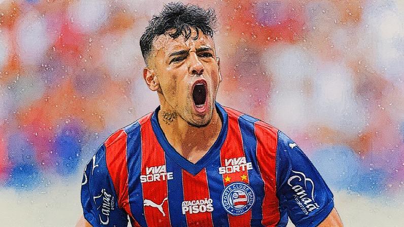 Jogador do Bahia comemora gol na final da Copa do Nordeste na Arena Fonte Nova, em Salvador (Foto: Reprodução)