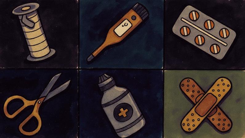 Mantenha o kit de primeiros socorros em local ventilado e sem luz solar; verifique a validade dos itens a cada seis meses (Foto: Reprodução)