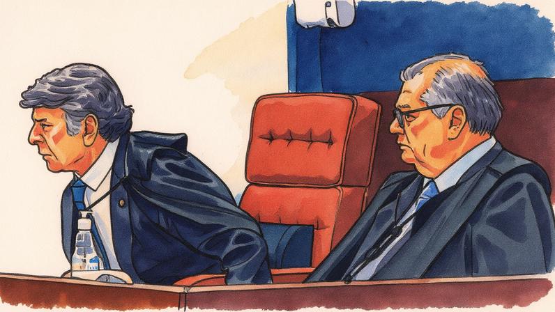 Ministros Luiz Fux e Flávio Dino durante julgamento da trama golpista na Primeira Turma do Supremo Tribunal Federal (STF) (Foto: Reprodução)