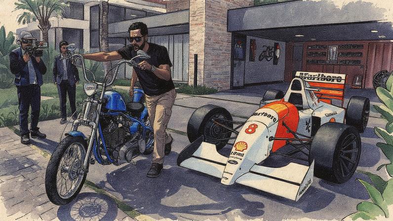Operação de busca e apreensão da Polícia Federal na casa do advogado Fernando Cavalcanti, com localização de carros e motos de luxo, obras de arte e uma réplica de um Fórmula 1 (Foto: Reprodução)