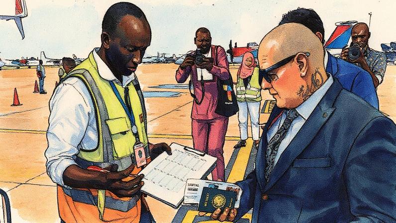Homem no Aeroporto Internacional de Juba, em Sudão (Foto: Reprodução)