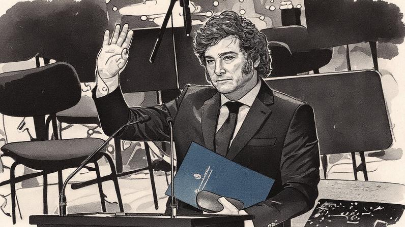 Javier Milei em Buenos Aires, Argentina, no dia 8 de maio de 2024 (Foto: Reprodução)