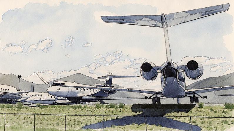 Jatos particulares estacionados no Aeroporto Memorial Friedman durante a Conferência Allen & Company em Sun Valley, Idaho (Foto: Reprodução)