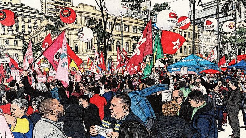 Manifestantes participam de ato da esquerda no 7 de Setembro na Praça da República, em São Paulo (Foto: Reprodução)