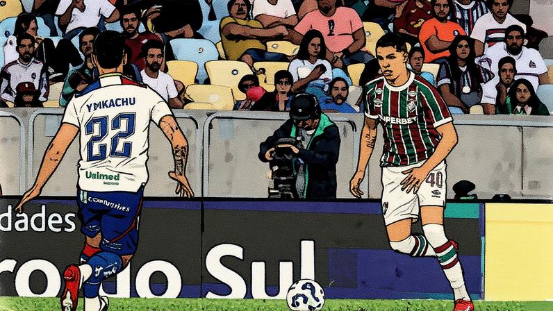 Davi Schuindt em campo durante a vitória do Fluminense sobre o Fortaleza no Maracanã (Foto: Reprodução)