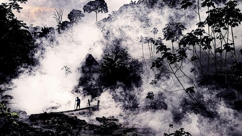 Geólogo peruano atravessa o rio Hirviente (Foto: Reprodução)