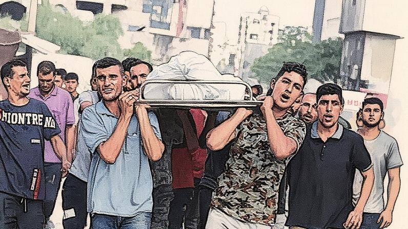 Funeral de palestinos mortos no ataque ao hospital Al-Shifa em Gaza, em 31 de agosto (Foto: Reprodução)