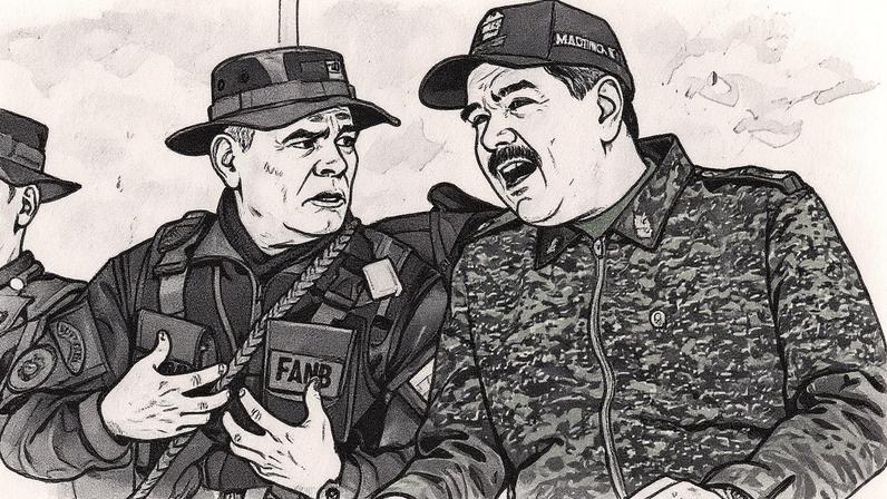 Presidente Nicolás Maduro conversa com o ministro da Defesa, Vladimir Padrino López, durante exercícios militares em um campo de treinamento em Caracas (Foto: Reprodução)