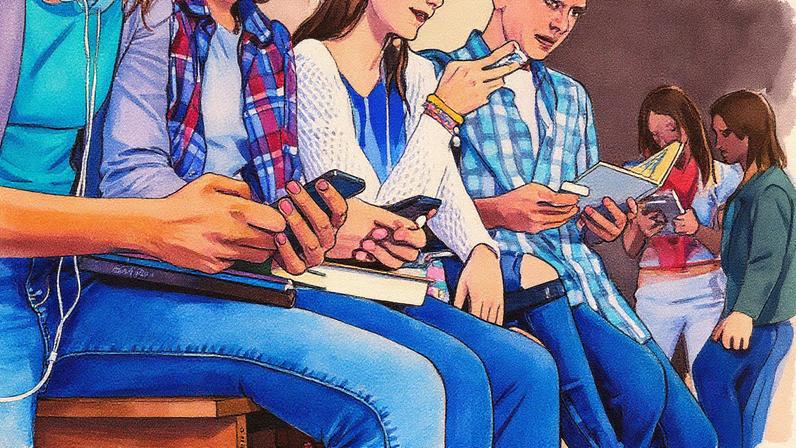 Adolescentes concentrados em seus aparelhos celulares (Foto: Reprodução)