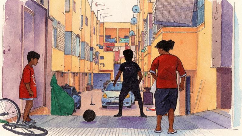 Crianças de pais magrebinos brincam na entrada de casa em Torre Pacheco, Murcia, durante o mês de julho (Foto: Reprodução)