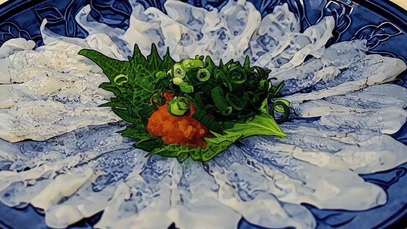 Sashimi de fugu servido em um prato (Foto: Reprodução)