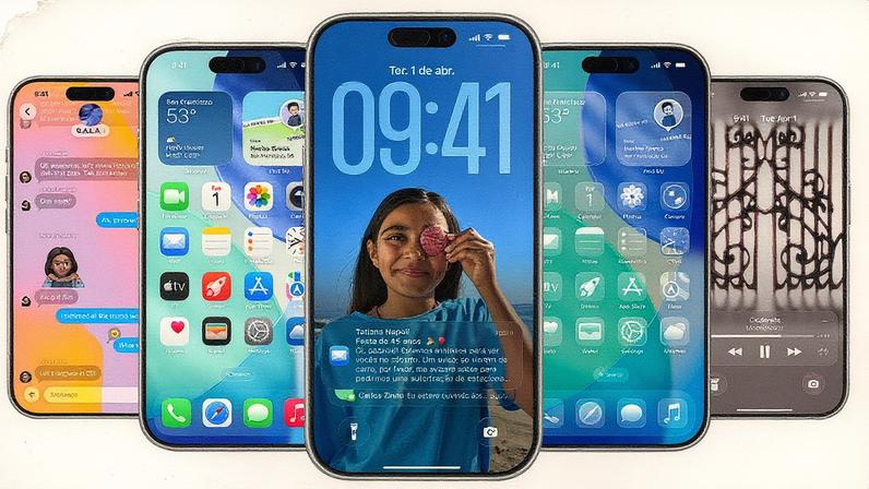 Novo design do iOS 26 com visual Liquid Glass, comparando com o iOS 18 (Foto: Reprodução)