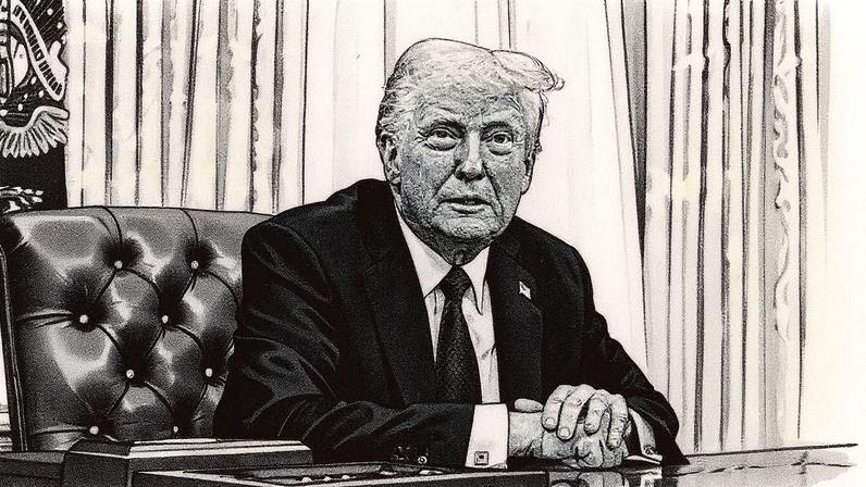 Donald Trump sitting in the Oval Office.