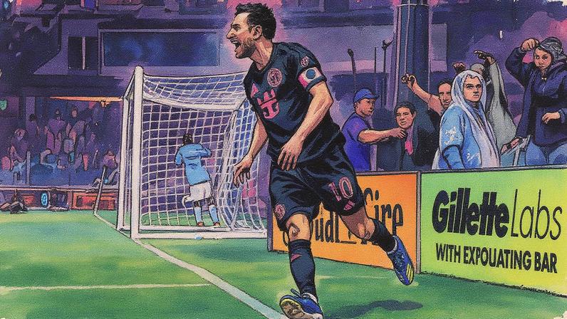 Messi comemora um de seus dois gols sobre o New York City — Foto: Dustin Satloff/Getty Images