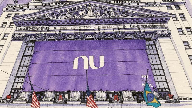 Logo do Nubank na Nyse para celebrar o IPO da companhia em Nova York, EUA