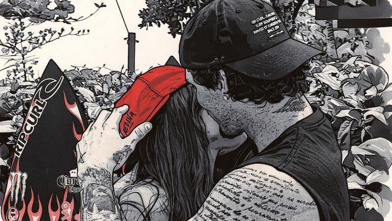 Gabriel Medina mostra pranchas que fez em homenagem à namorada, Isabella Arantes — Foto: Lucas Balbino