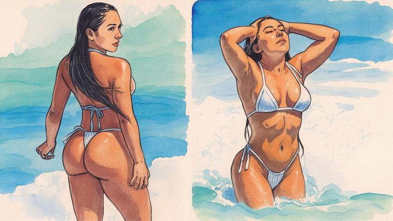 Mulher Melão se refresca na Praia da Barra da Tijuca, no Rio — Foto: Fabrício Pioyani/AgNews