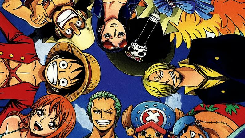One Piece characters look down at the ground.