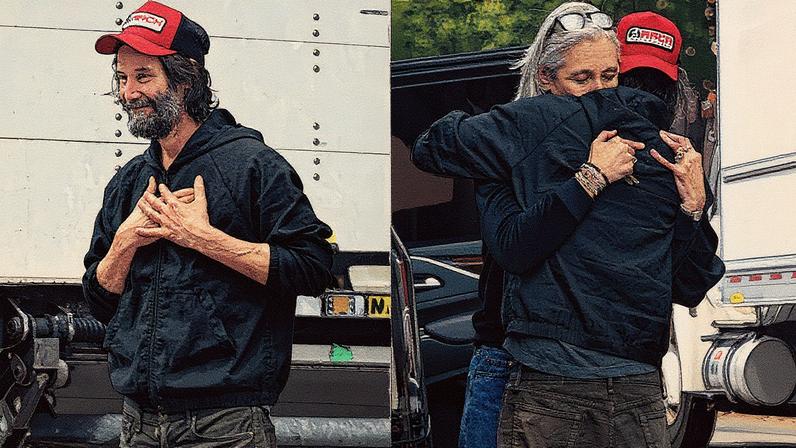 Keanu Reeves e Alexandra Grant trocam beijos e gestos apaixonados em despedida em Nova York — Foto: The Grosby Group