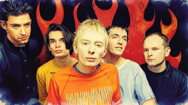 Radiohead (from left to right): Ed O'Brien, Jonny Greenwood, Thom Yorke, Colin Greenwood, and Phil Selway in New York City, 1993. Bob Berg/Getty Images