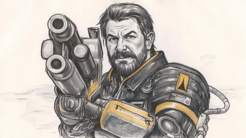 Saros' main character points a gun at something off-screen
