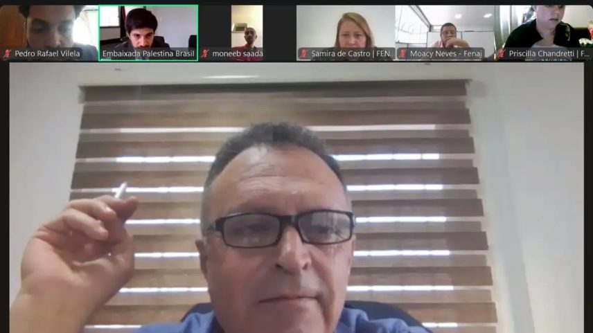 Brasília (DF), 25/09/2025 - Reunião com jornalistas em Gaza. Naser Abu Baker, presidente do Sindicato dos Jornalistas da Palestina, diz que 252 profissionais foram mortos por forças israelenses em Gaza. Foto: Zoom/Reprodução