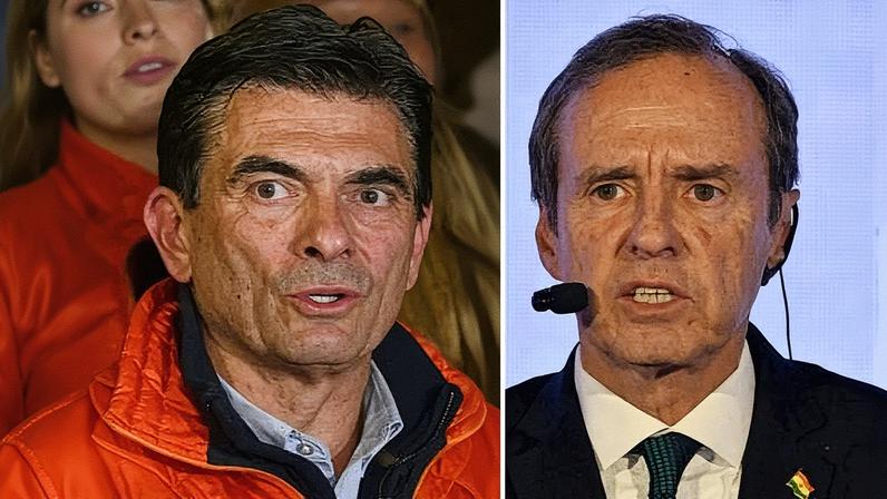 Rodrigo Paz e Jorge Tuto Quiroga vão ao 2º turno na Bolívia. Fotos: Aizar RALDES e Martin BERNETTI / AFP